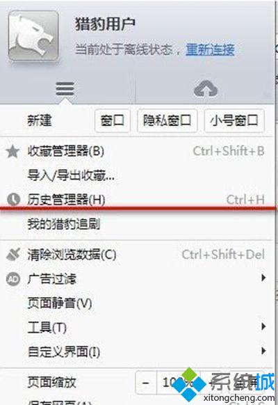 windows10系统下怎样查看猎豹浏览器历史记录