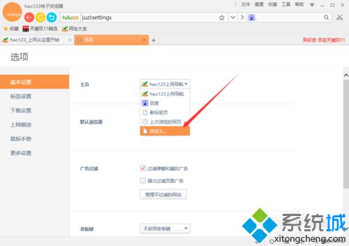 win10系统下hao123桔子浏览器如何设置主页