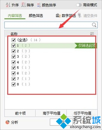 xp系统下对wps表格数字进行筛选的方法