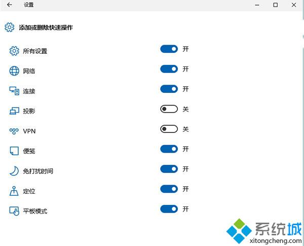 Win10年度更新PC预览版14328中：操作中心磁贴可一键增删